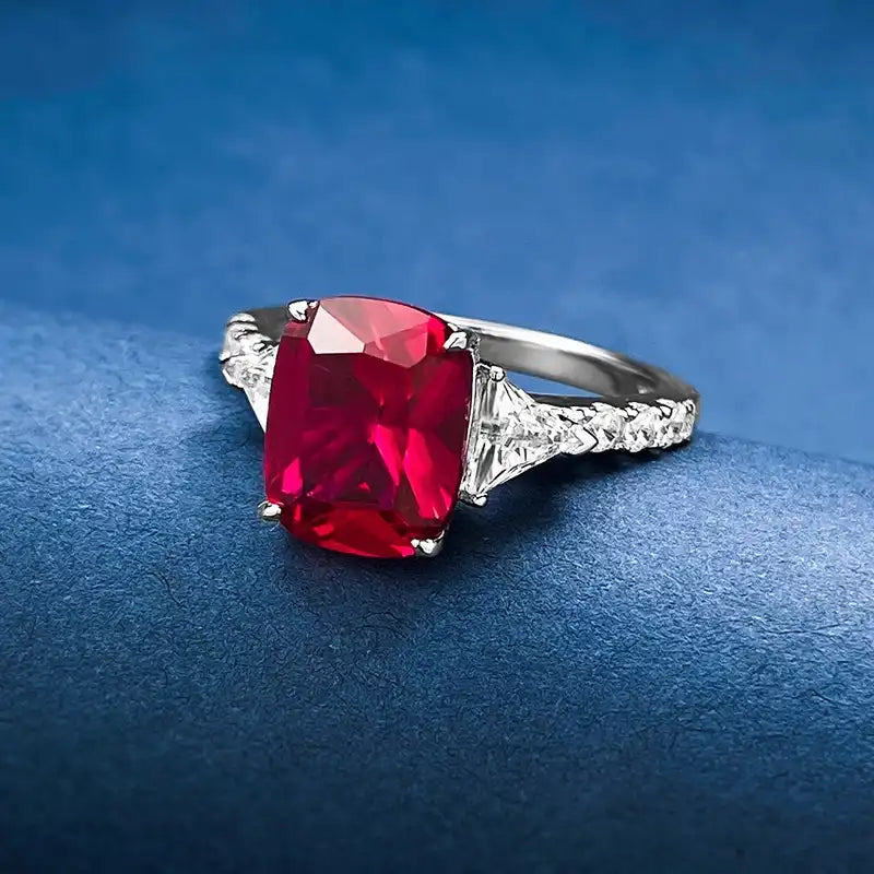 Cushion Engagement Ring 8*10 925 Silver Ruby