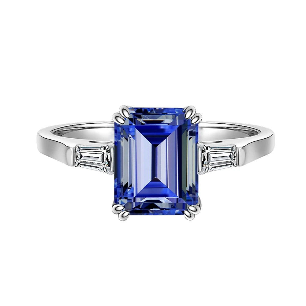Emerald Engagement Ring 2.5ct 6*8 925 Silver Sapphire