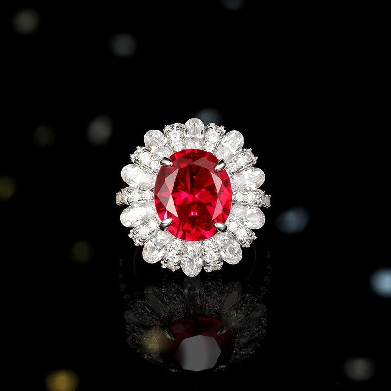 Oval Engagement Ring Red 925 Silver Ruby