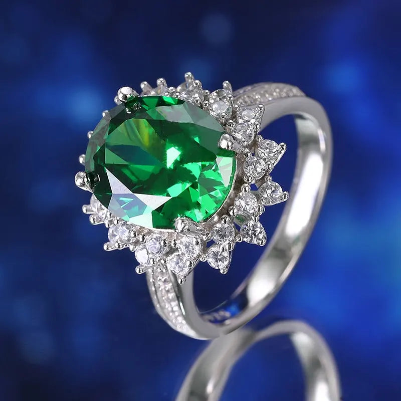 Oval Engagement Ring 6ct 10*12 925 Silver Emerald