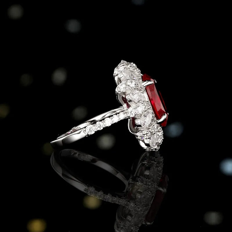 Oval Engagement Ring Red 925 Silver Ruby