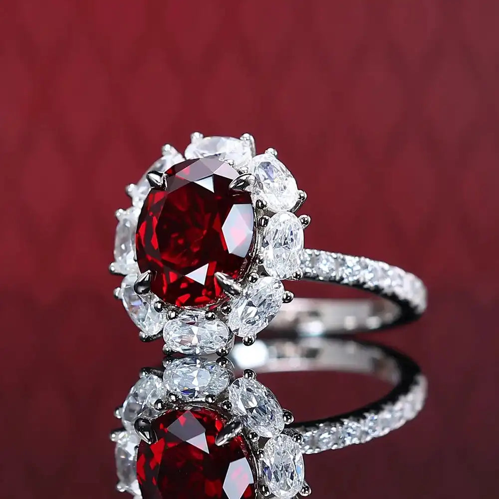 Oval Engagement Ring 2ct Red 925 Silver High Carbon Diamond