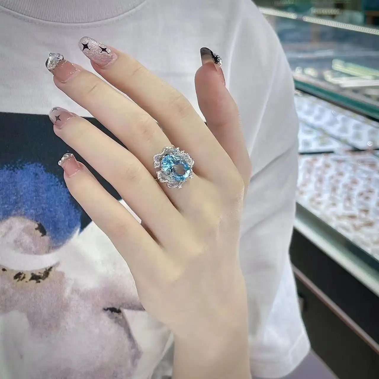Oval Engagement Ring 10*14 925 Silver Topaz Open Ring