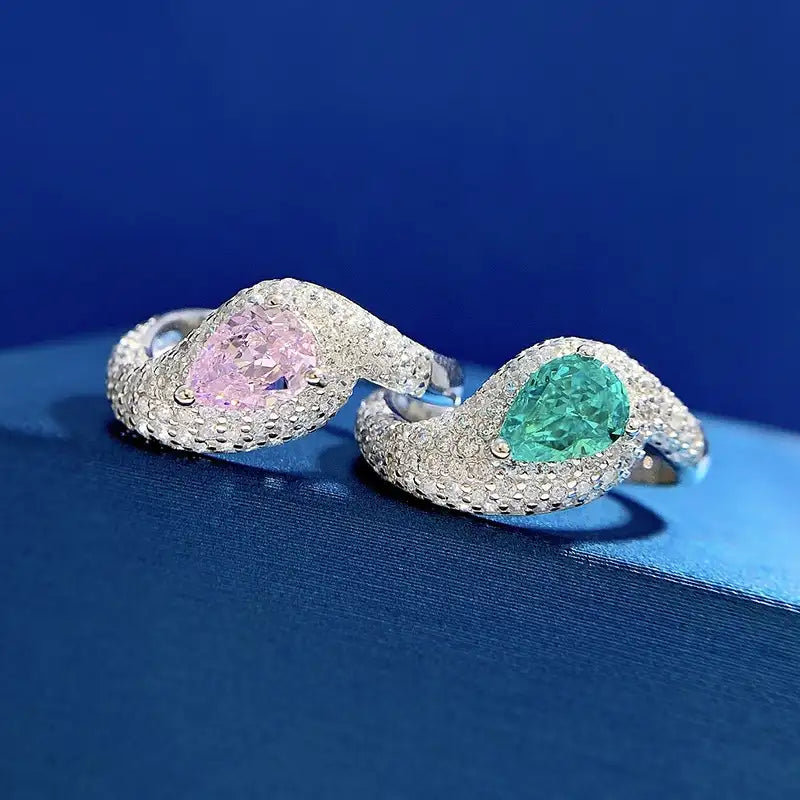 Pear Engagement Ring 5*7 Paraiba 925 Silver High Carbon Diamond