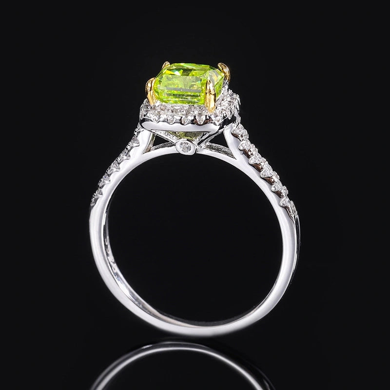 Princess Engagement Ring Olive Green 6.5mm 925 Silver High Carbon Diamond