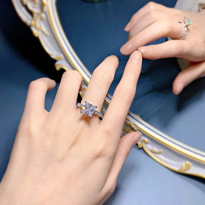 Princess Engagement Ring 2ct 8*8 925 Silver High Carbon Diamond