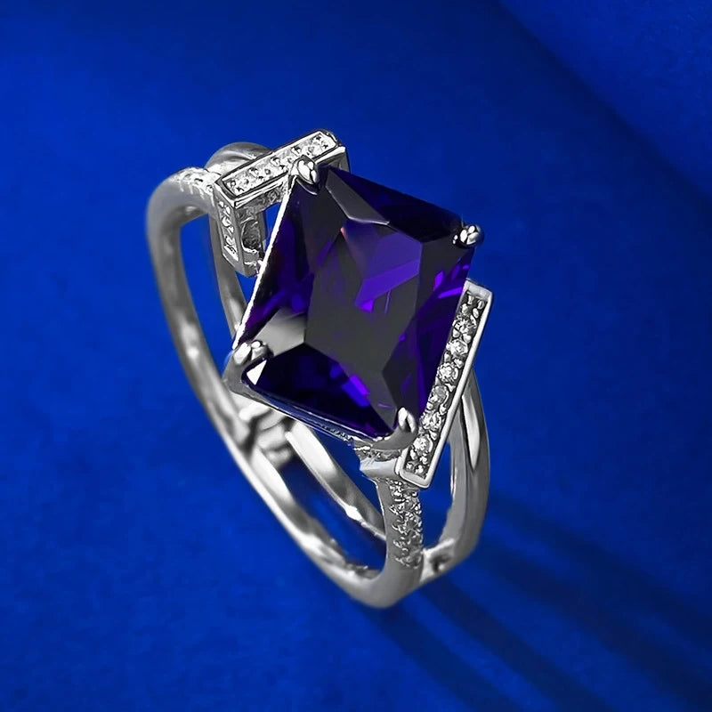 Radiant Engagement Ring 8*10 925 Silver Purple High Carbon Diamond