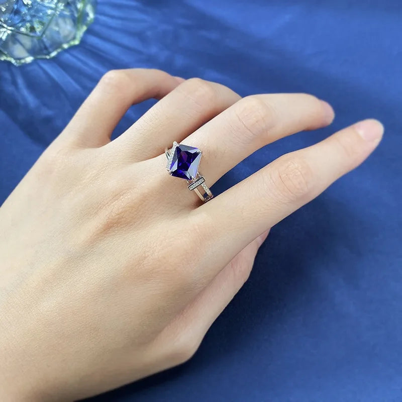 Radiant Engagement Ring 8*10 925 Silver Purple High Carbon Diamond