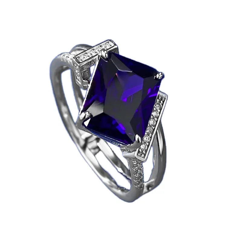 Radiant Engagement Ring 8*10 925 Silver Purple High Carbon Diamond