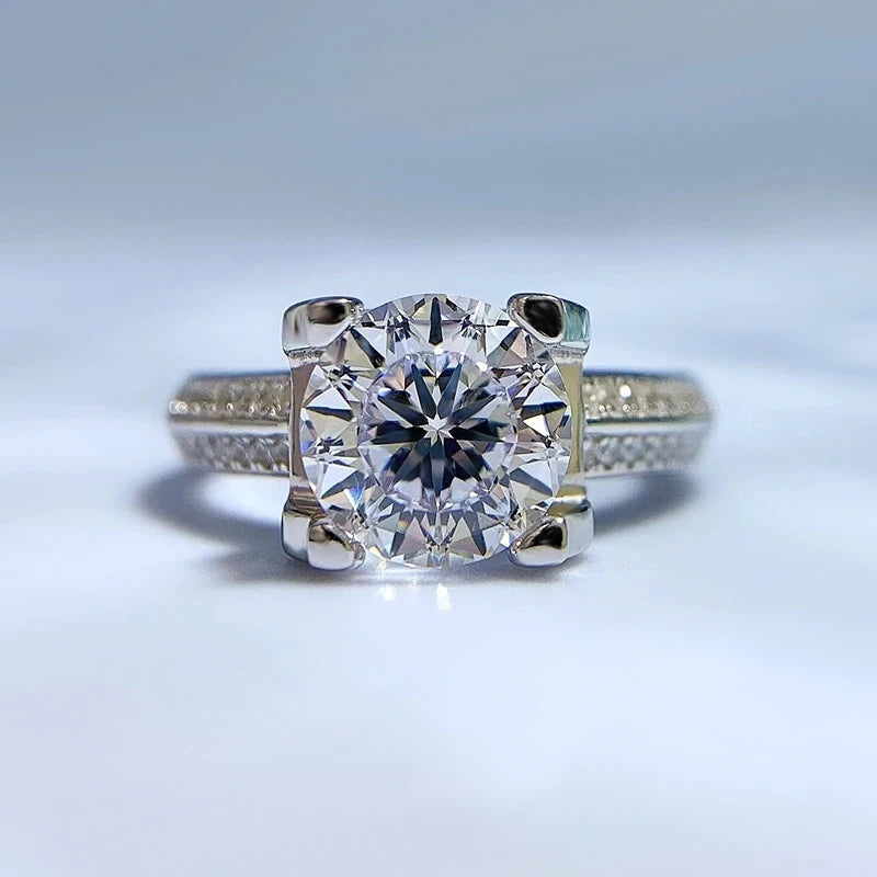 Round Engagement Ring 8.0mm 925 Silver High Carbon Diamond