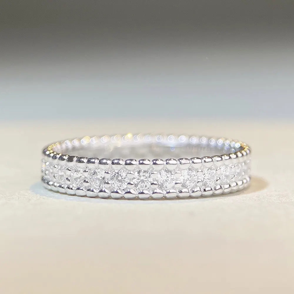Round Engagement Ring Drilling Design 925 Silver Zircon