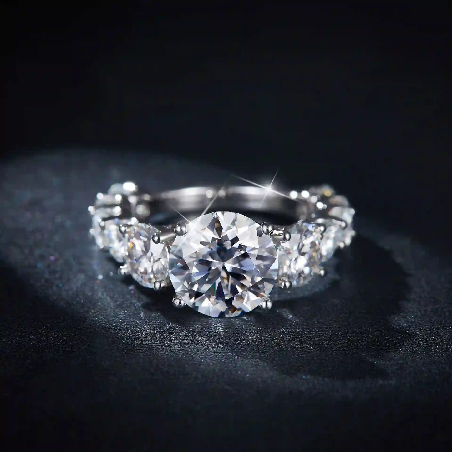 Round Engagement Ring 8ct 10mm 925 Silver Moissanite