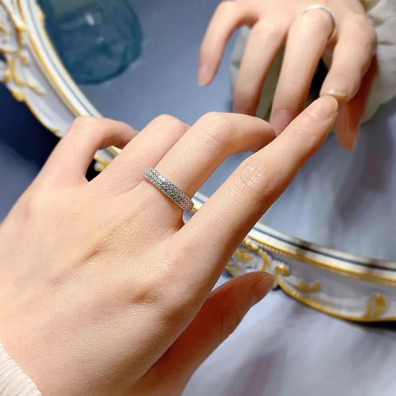 Round Engagement Ring Pave 925 Silver High Carbon Diamond