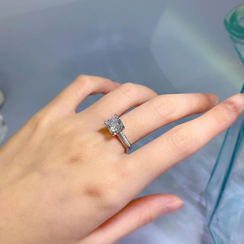 Round Engagement Ring 8.0mm 925 Silver High Carbon Diamond