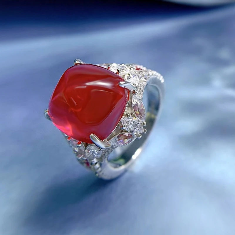 Sugar Tower Engagement Ring 12*12 925 Silver Ruby