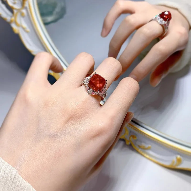 Sugar Tower Engagement Ring 12*12 925 Silver Ruby