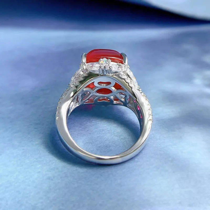 Sugar Tower Engagement Ring 12*12 925 Silver Ruby