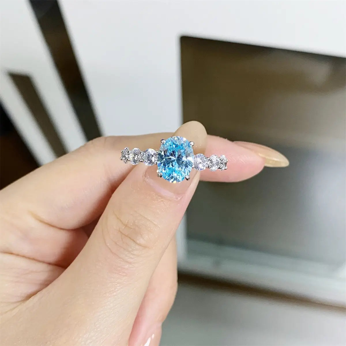 Oval Engagement Ring 3ct 7.4*9 925 Silver High Carbon Diamond