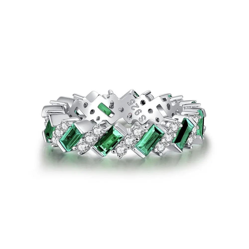 Emerald Engagement Ring Drilling Design 925 Silver High Carbon Diamond