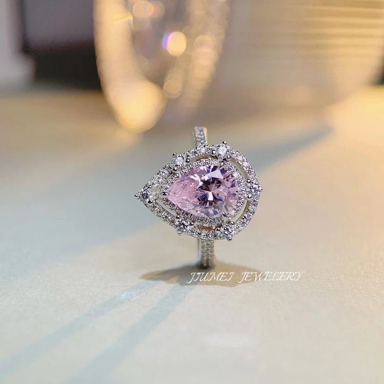 Pear Engagement Ring 3ct 925 Silver High Carbon Diamond