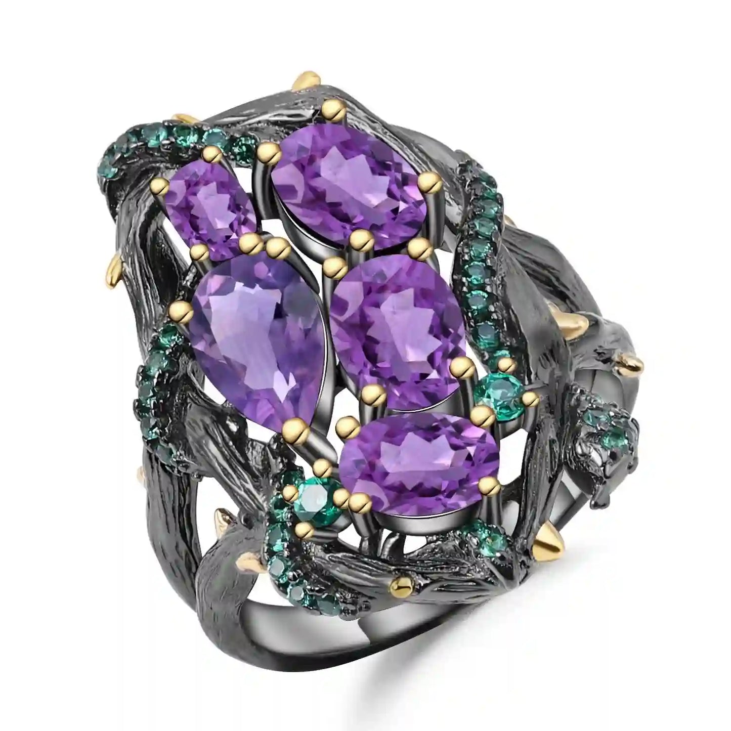 Natural Colored Gemstone Engagement Ring 925 Silver