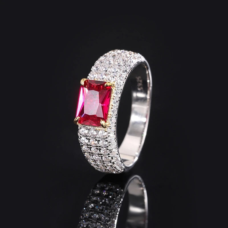 Radiant Emerald Engagement Ring 6*8 925 Silver High Carbon Diamond