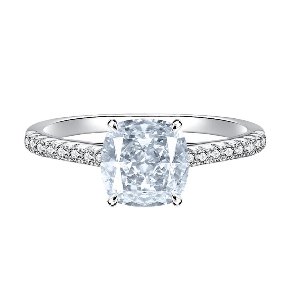 Cushion Engagement Ring 4.5ct 8*8 925 Silver High Carbon Diamond