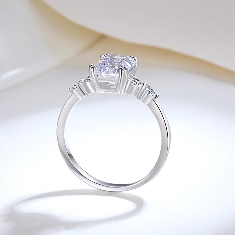 Emerald Engagement Ring 6*8 925 Silver Moissanite