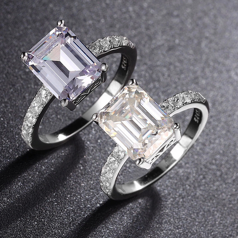 Emerald Engagement Ring 4ct 8*10 925 Silver Moissanite