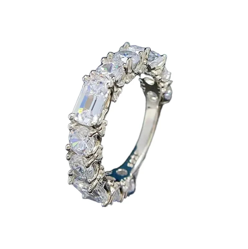 Emerald Engagement Ring 4*6 925 Silver High Carbon Diamond