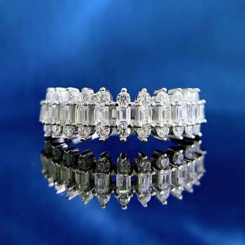 Emerald Engagement Ring 925 Silver Crown