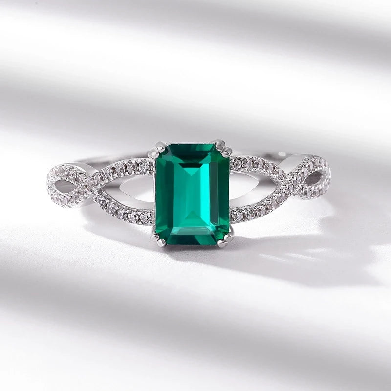 Emerald Engagement Ring 0.87ct 5*7 925 Silver High Carbon Diamond