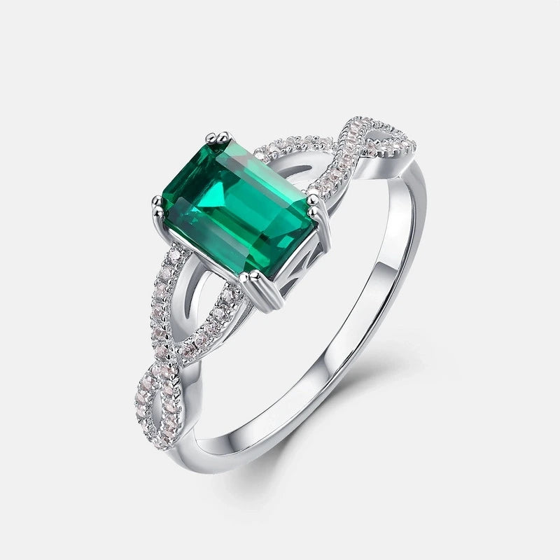 Emerald Engagement Ring 0.87ct 5*7 925 Silver High Carbon Diamond
