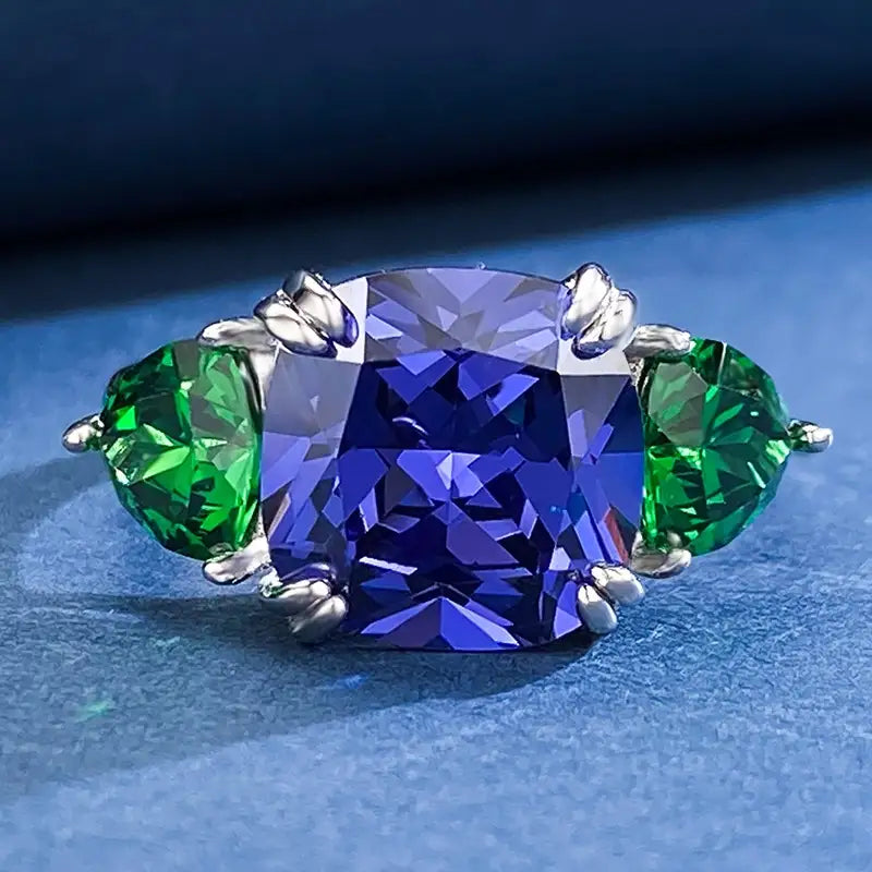 Cushion Engagement Ring 10*10 925 Silver Tanzanite