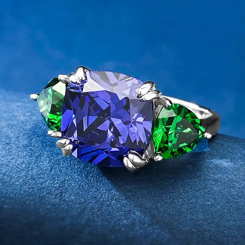 Cushion Engagement Ring 10*10 925 Silver Tanzanite