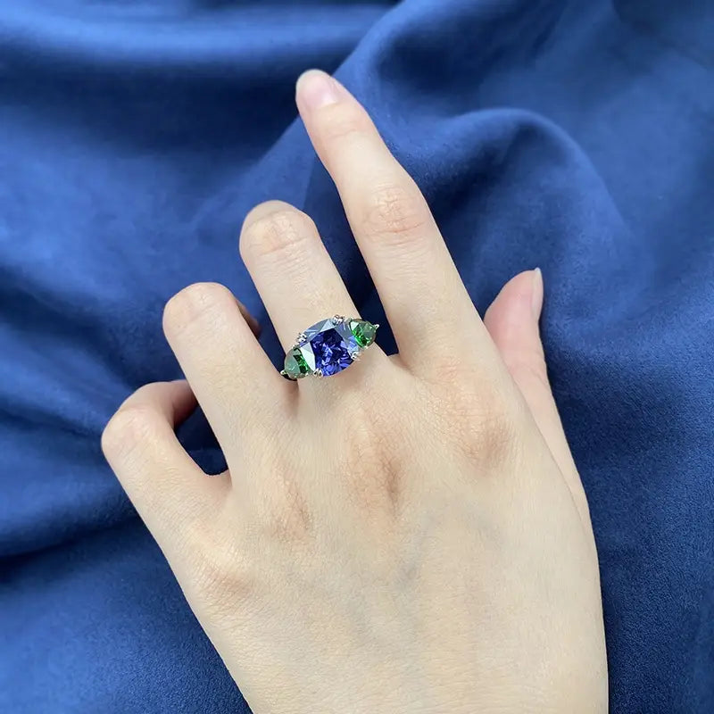 Cushion Engagement Ring 10*10 925 Silver Tanzanite