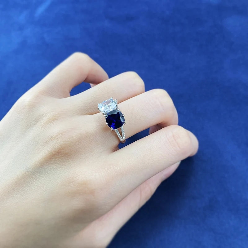 Cushion Engagement Ring 4ct 8*8 925 Silver High Carbon Diamond
