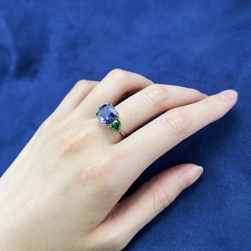 Cushion Engagement Ring 10*10 925 Silver Tanzanite