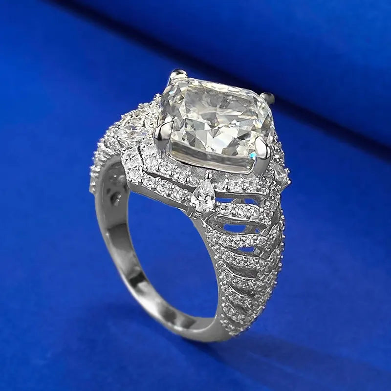 Cushion Engagement Ring 10*10 925 Silver High Carbon Diamond