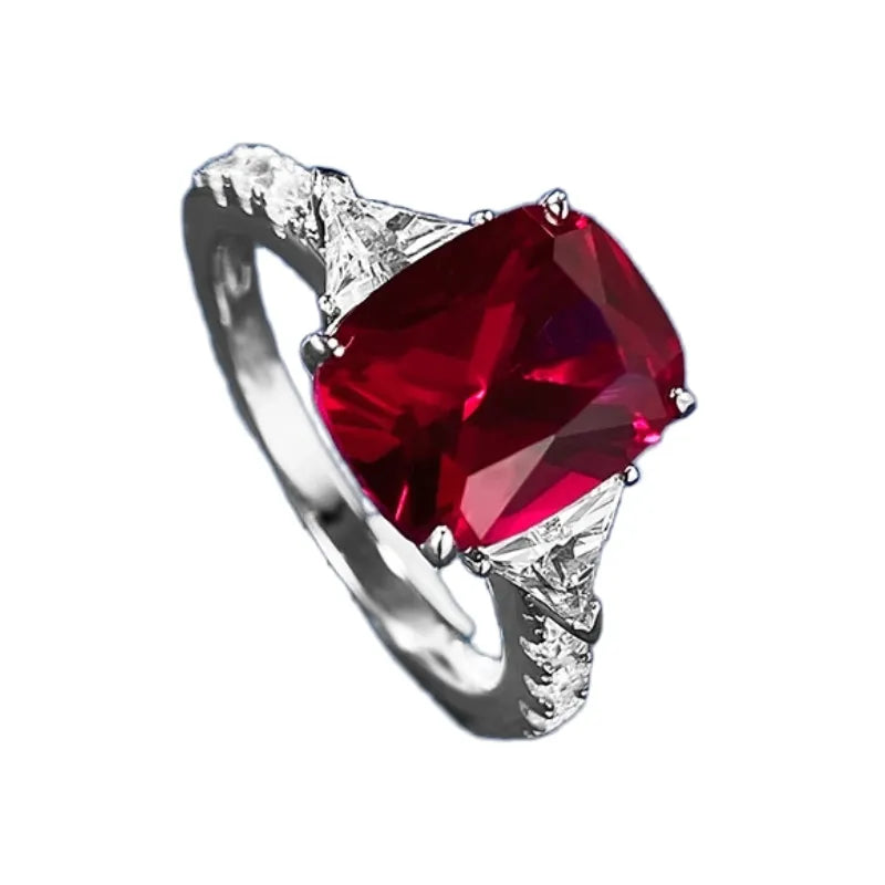Cushion Engagement Ring 8*10 925 Silver Ruby