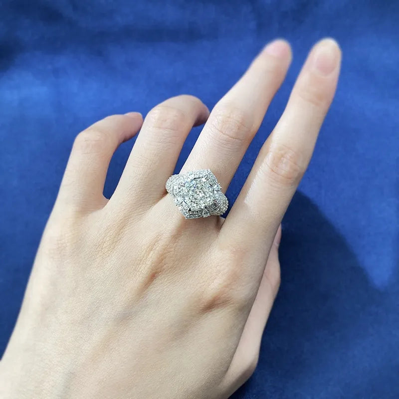 Cushion Engagement Ring 10*10 925 Silver High Carbon Diamond