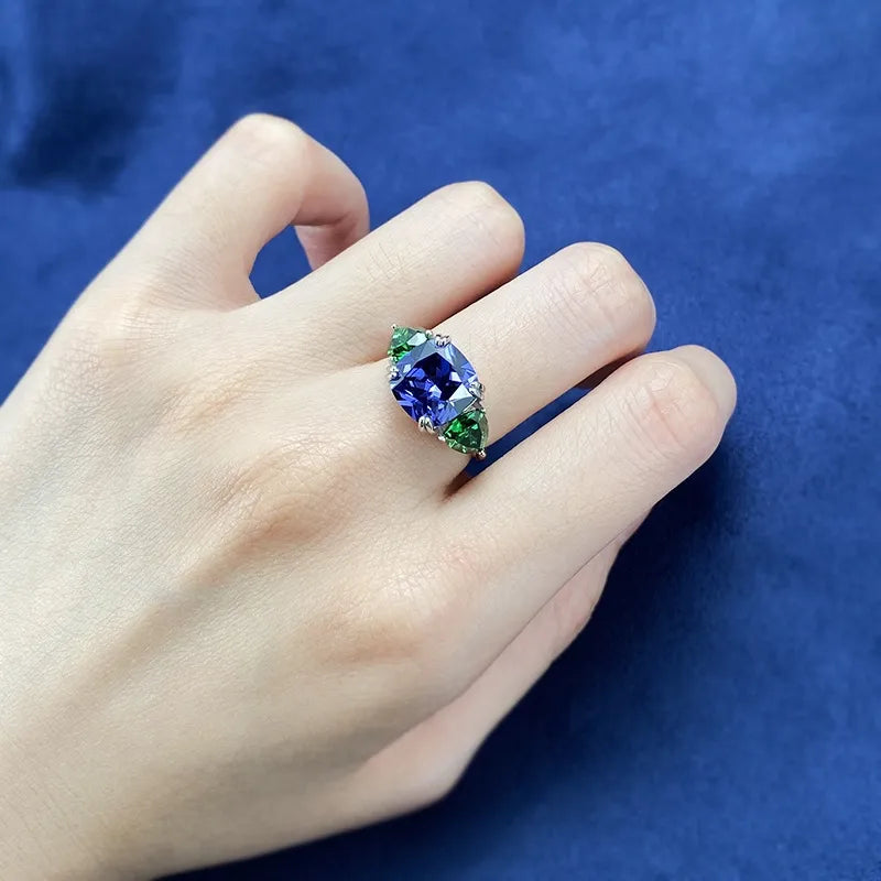Cushion Engagement Ring 10*10 925 Silver Tanzanite