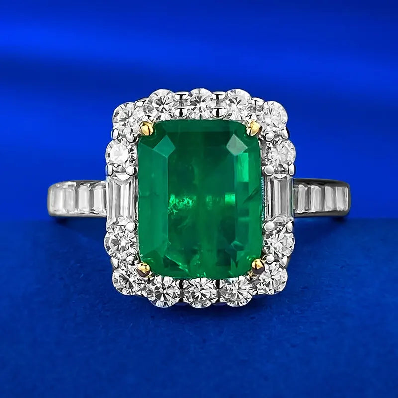 Emerald Engagement Ring 2ct 7*9 925 Silver High Carbon Diamond