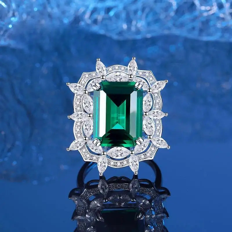 Emerald Engagement Ring 12*16 925 Silver 5A Zircon Open Ring