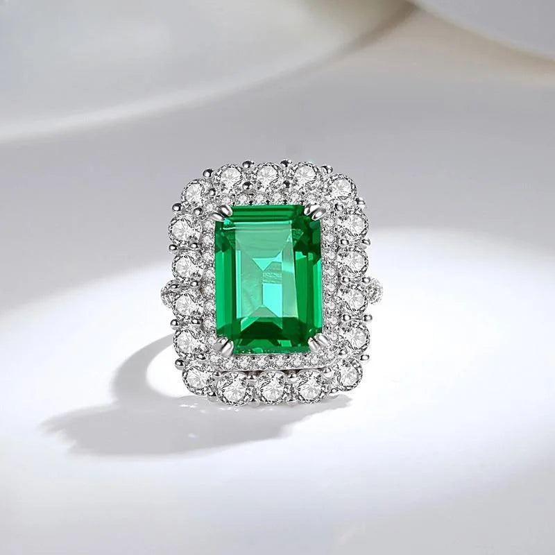 Emerald Engagement Ring 14*10 925 Silver