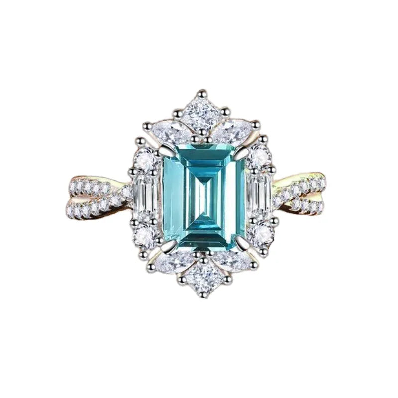 Emerald Engagement Ring 3ct 6*8 925 Silver High Carbon Diamond