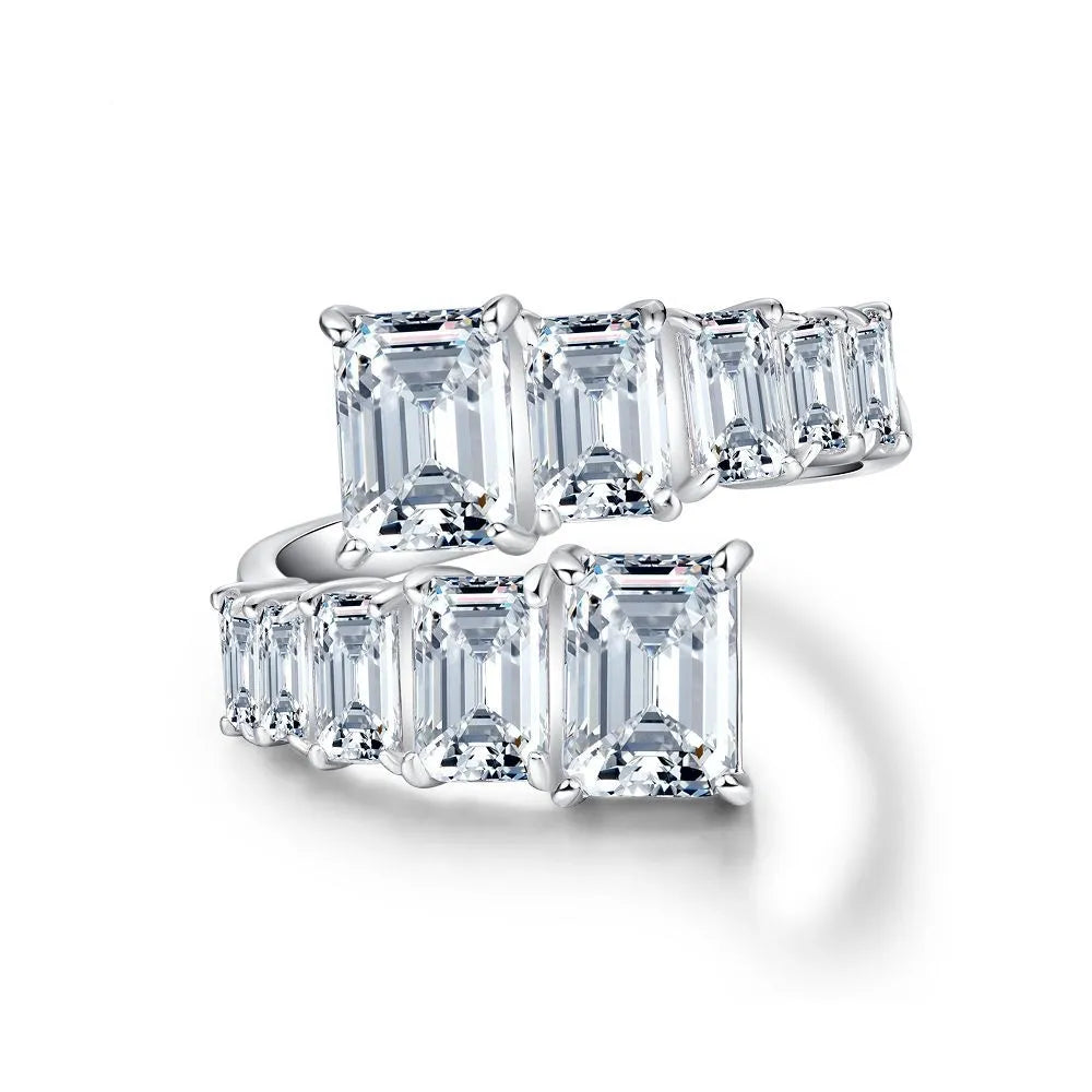 Emerald Engagement Ring White 925 Silver High Carbon Diamond Open Ring