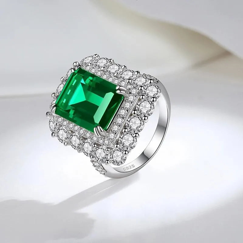 Emerald Engagement Ring 14*10 925 Silver