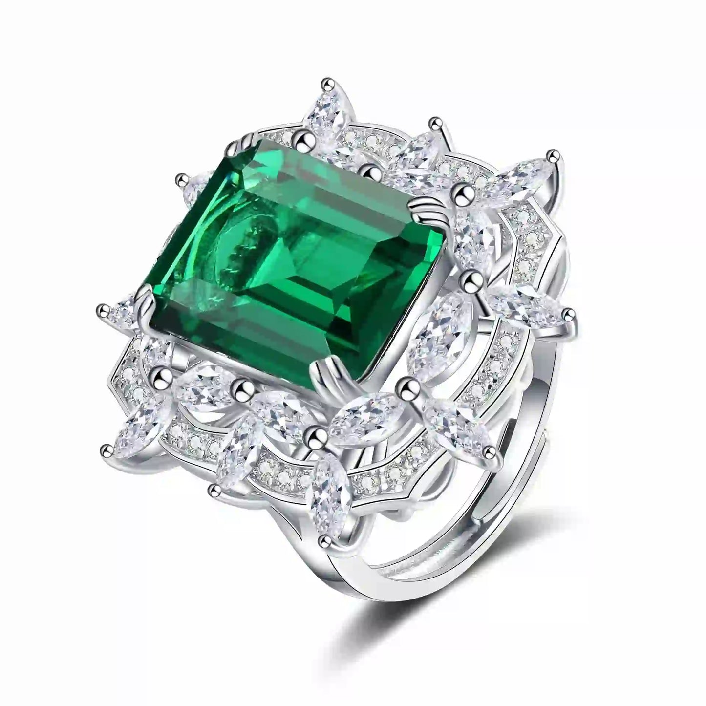 Emerald Engagement Ring 12*16 925 Silver 5A Zircon Open Ring