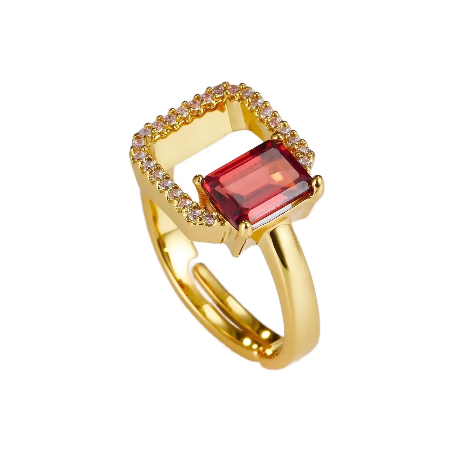 Emerald Engagement Ring 925 Silver Natural Garnet Open Ring